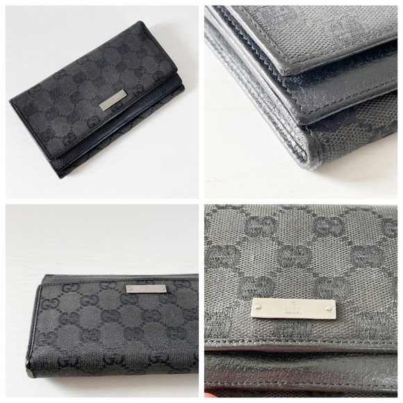 Gucci black monogram canvas and leather double snap long wallet - Picture 2 of 10